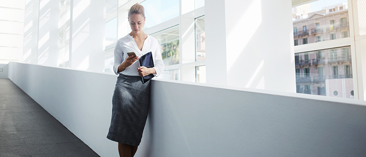 woman looking at office app