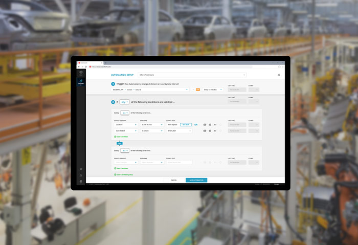 infsoft Automation dashboard with automotive background