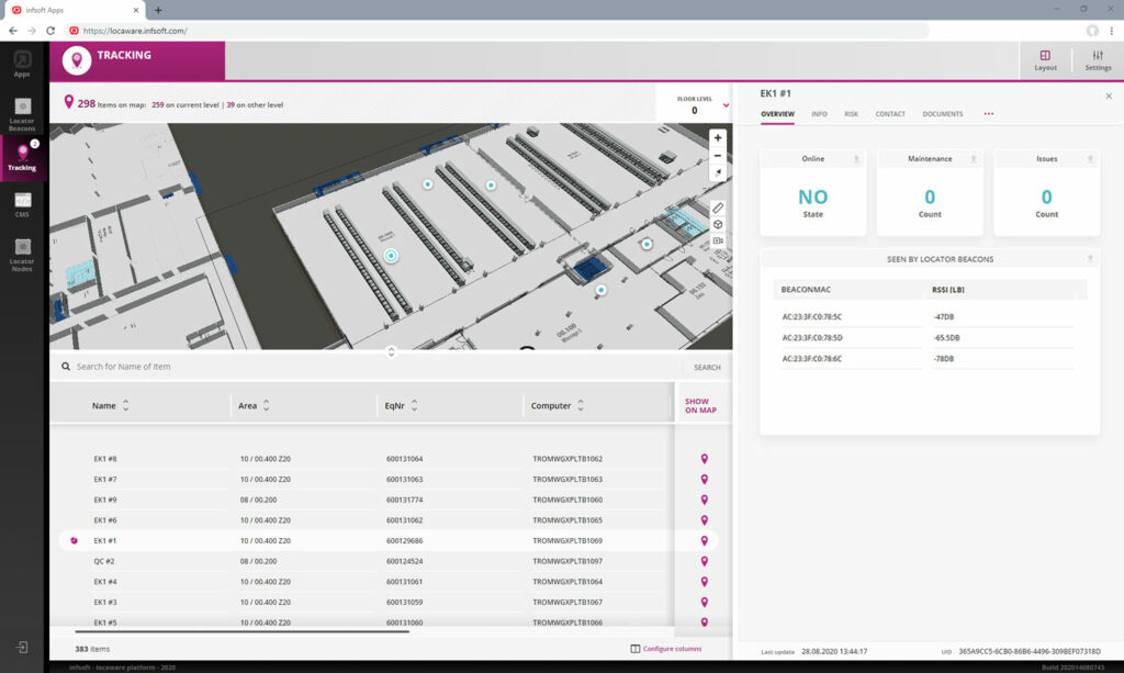 infsoft Tracking dashboard