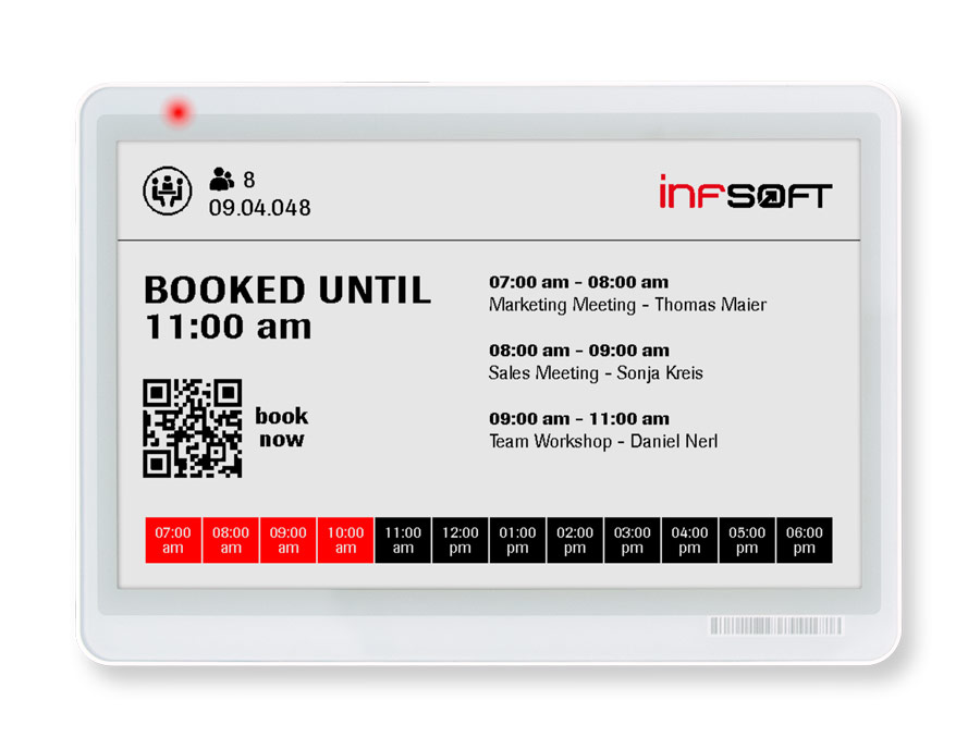 infsoft e-ink display used for meeeting room signage