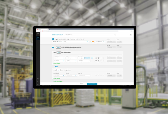 infsoft automation dashboard with industrial background