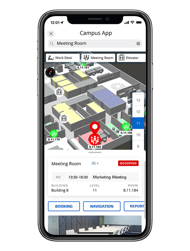 infsoft Workplace Experience App: Occupied Meeting Room