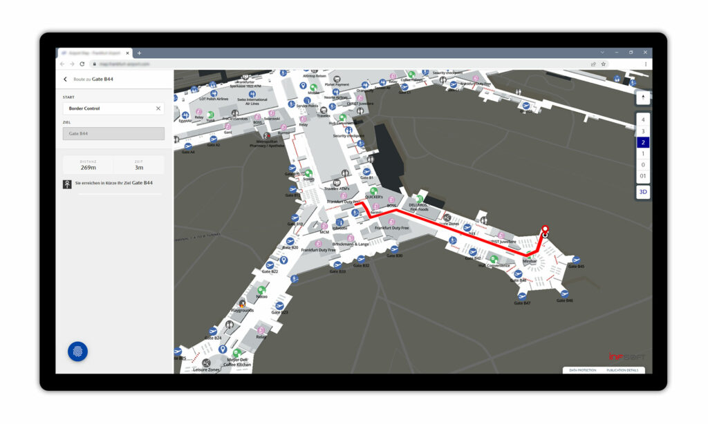 airport map and simulation of navigation in web app