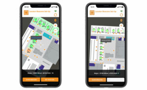 smartphone screens showing infsoft locator beacon setup app