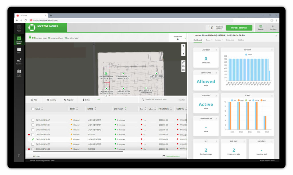 infsoft Locator Nodes dashboard